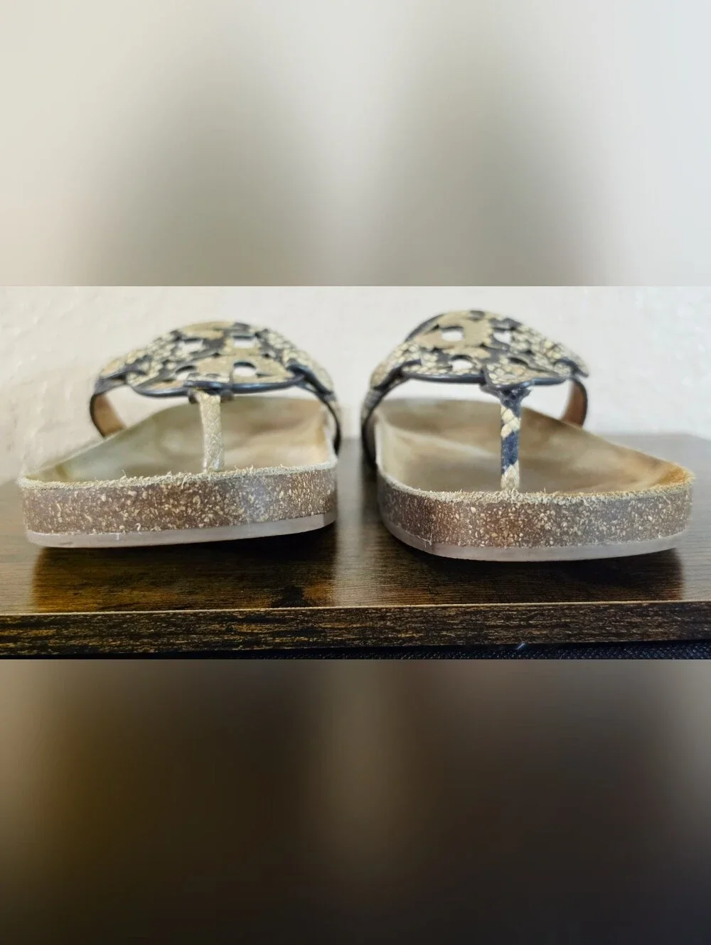 Tory Burch Beige and Black Snake-Print Miller Cloud Sandals